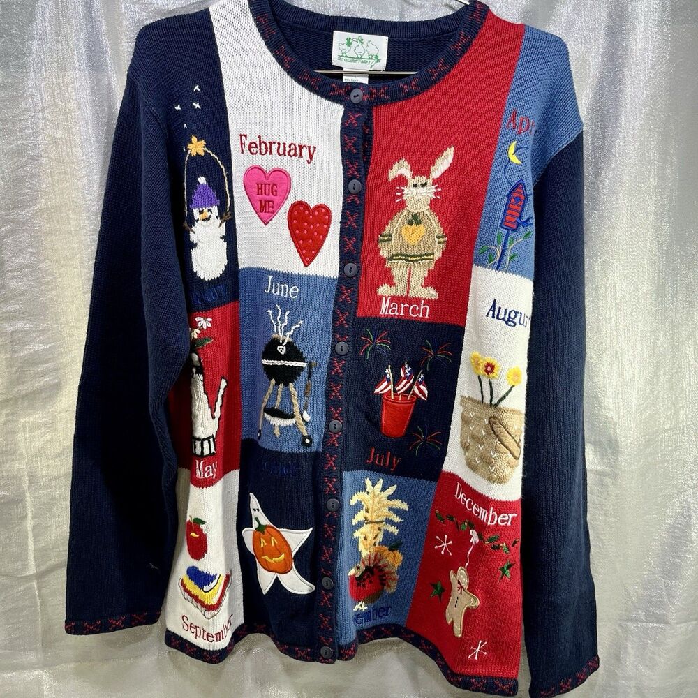 12 Months Holidays Celebrating the Calendar Quacker Factory Sweater Cardigan